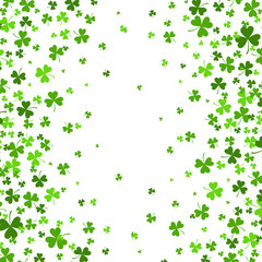 Saint Patrick s Day Border with Green Four and Tree Leaf Clovers on White Background. Vector illustration. Template. Lucky and success symbols - 139789201