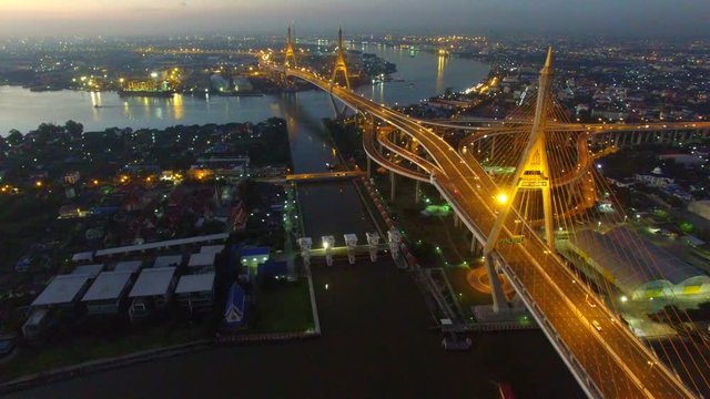 aerial view of bhumibol bridge in bangkok thailand