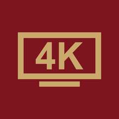 4K TV icon. Television and display, televisor symbol. Flat design. Stock - Vector illustration