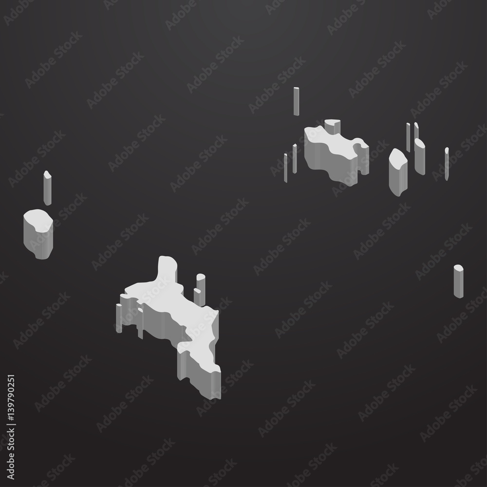 Poster seychelles map in gray on a black background 3d