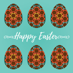 Easter eggs with ornaments or patterns. Vector illustration. Design Template of card for Easter holidays.