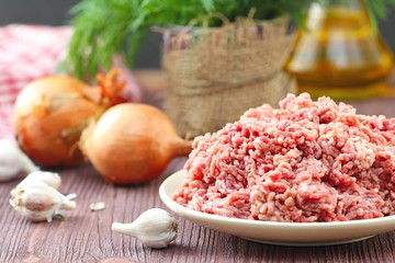 Raw minced beef in a bowl