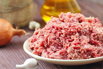 Raw minced beef in a bowl