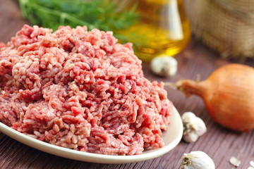 Raw minced beef in a bowl