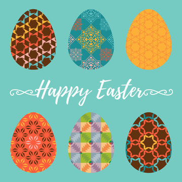 Set of Easter eggs with ornaments and patterns. Vector illustration. Design Template of card for Easter holidays.