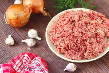 Raw minced beef in a bowl