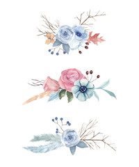 Watercolor composition set with flowers for wedding cards