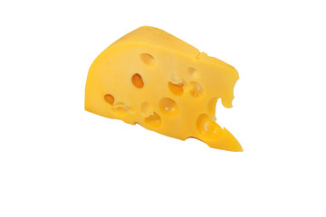 Piece of cheese isolated on white background