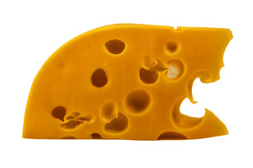 Piece of cheese isolated on white background