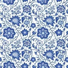 Deurstickers Blauw wit Abstract naadloos vintage patroon