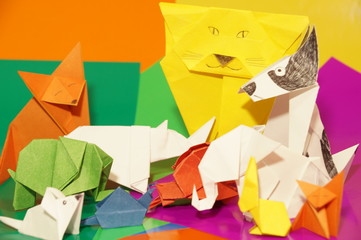 Paper origami isolated on colorful background