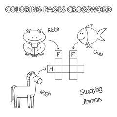 Funny Animals Coloring Book Crossword