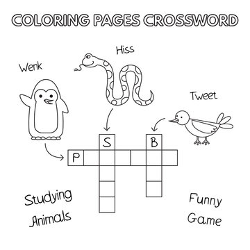 Funny Animals Coloring Book Crossword