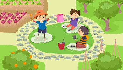 Obraz na płótnie Canvas Stickman Kids Garden Space