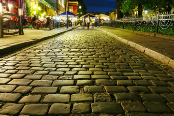 Cobbled street in the evening