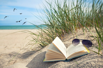 Obraz premium Lesen am Strand im Urlaub