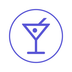Alcohol drink, cocktail circular line icon. Round sign. Flat style vector symbol