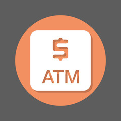 ATM, cash machine flat icon. Round colorful button, circular vector sign with shadow effect. Flat style design