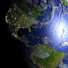 Americas on realistic model of Earth