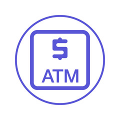 ATM, cash machine circular line icon. Round sign. Flat style vector symbol
