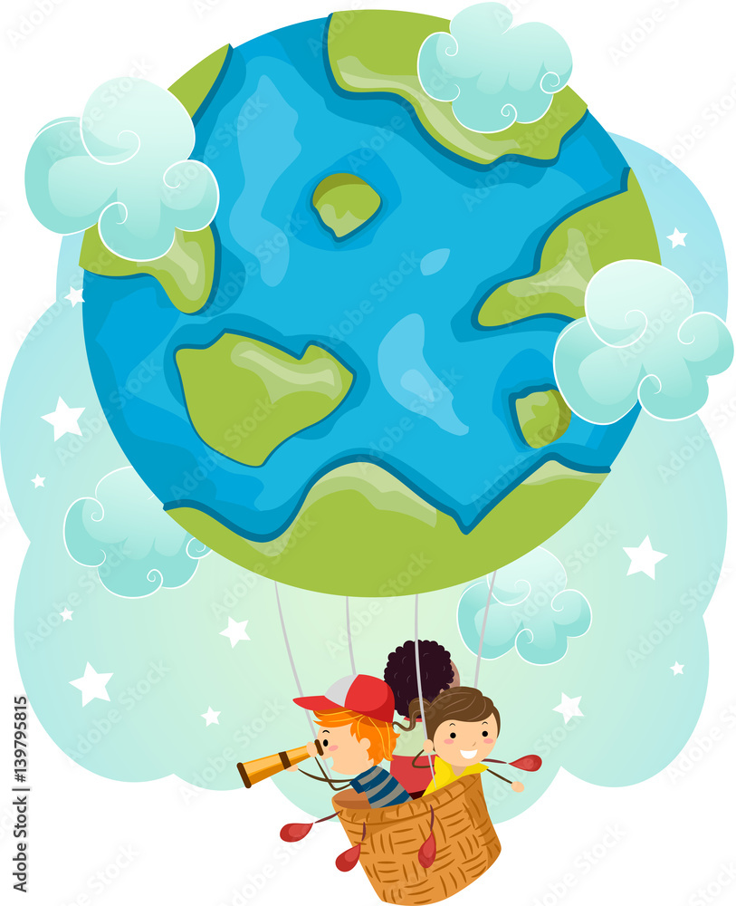 Sticker Stickman Kids Earth Air Balloon Travel