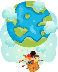 Fototapeta premium Stickman Kids Earth Air Balloon Travel