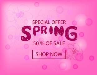 Spring Sale Background with hand drawn floral background
