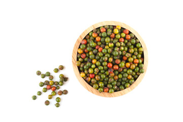peppercorns in wooden bowl