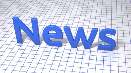 Blue inscription on square lined paper. News. Graphic illustration. 3d rendering. Background.