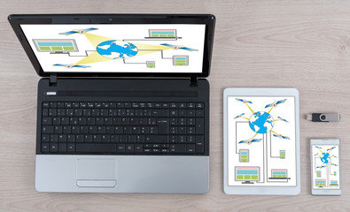 Satellite network concept on different devices