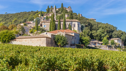 Fototapeta na wymiar panorama du village perché de la Roque sur Cèze, Gard, France