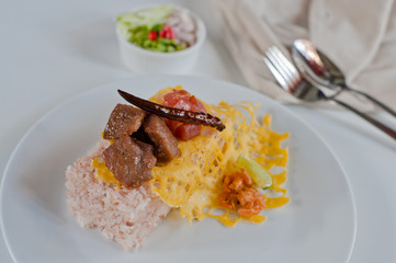 Fried rice Mixed with Shrimp paste (Kao Cluk Ka Pi), Thai style food - obrazy, fototapety, plakaty