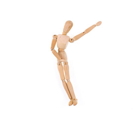 Figurine of a wooden little man on a white isolated background