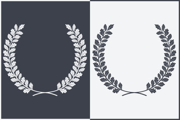 Oak Wreath Vector Silhouette. Leaves and Branches Round Frames