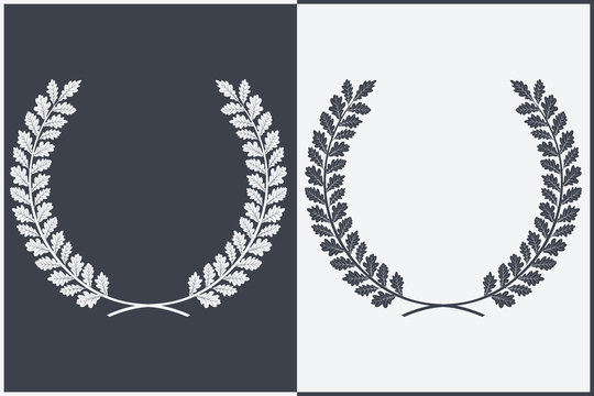 Oak Wreath Vector Silhouette. Leaves and Branches Round Frames