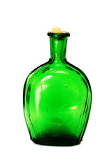 Old colourful bottles against a white background