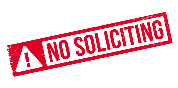 No Soliciting rubber stamp. Grunge design with dust scratches. Effects can be easily removed for a clean, crisp look. Color is easily changed.