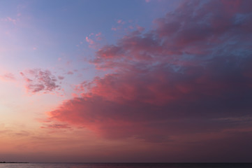 Red sunrise on Black Sea. Horizon and sea