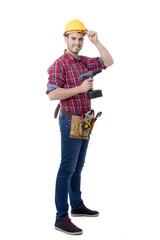 builder isolated on background white, workers