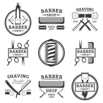 Barber shop set of vector vintage logos