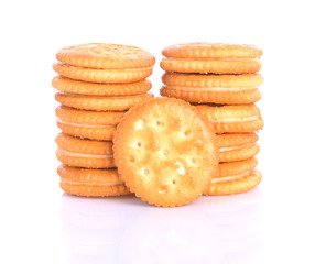 A stack of delicious wheat round biscuits with cream