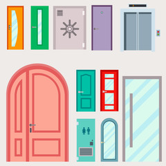 Doors isolated vector illustration entrance doorway home house interior exit design architecture entry set enter object front wooden handle close