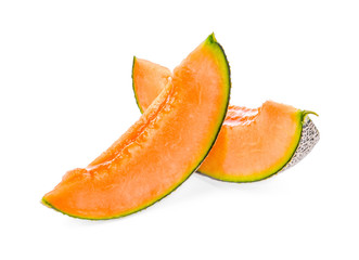 cantaloupe melon slices on white background