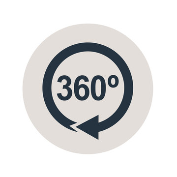 Icono plano 360 con flecha circular en circulo gris