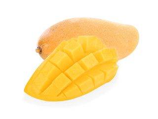 Mango cubes Isolated on a white background.