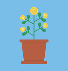 Money plant. Growing investment concept. Flat design