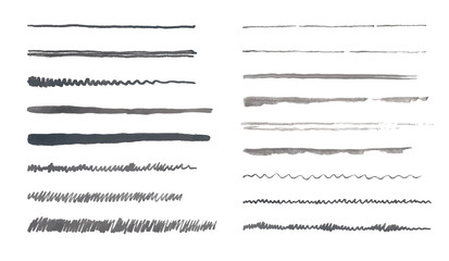 Hand drawn brush strokes. Collection of artistic ink brushes. Grunge design elements.