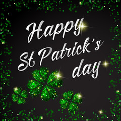 Happy St. Patrick Day lettering background with glitter clove