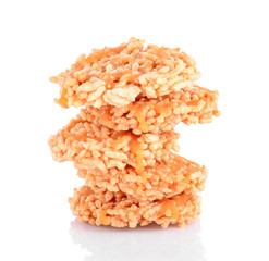 Rice crackers or rice biscuits with caramel on white. Khao Tan