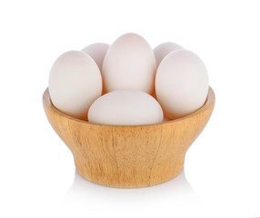 Duck eggs in Wood Cup on white background
